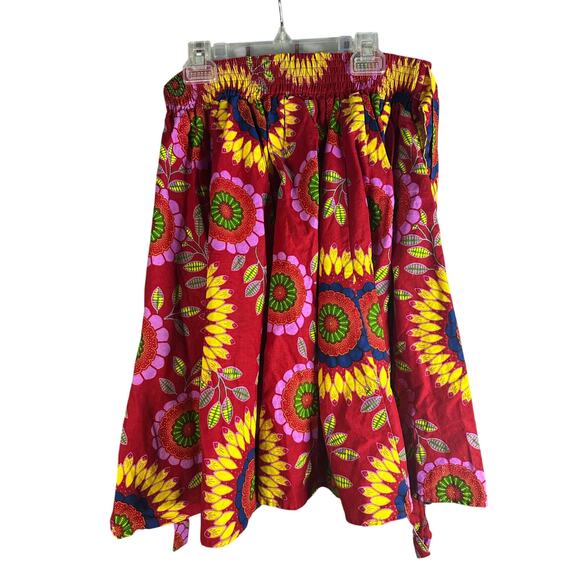 red cotton African print skirt with a sunflowers one size - Picture 5 of 8
